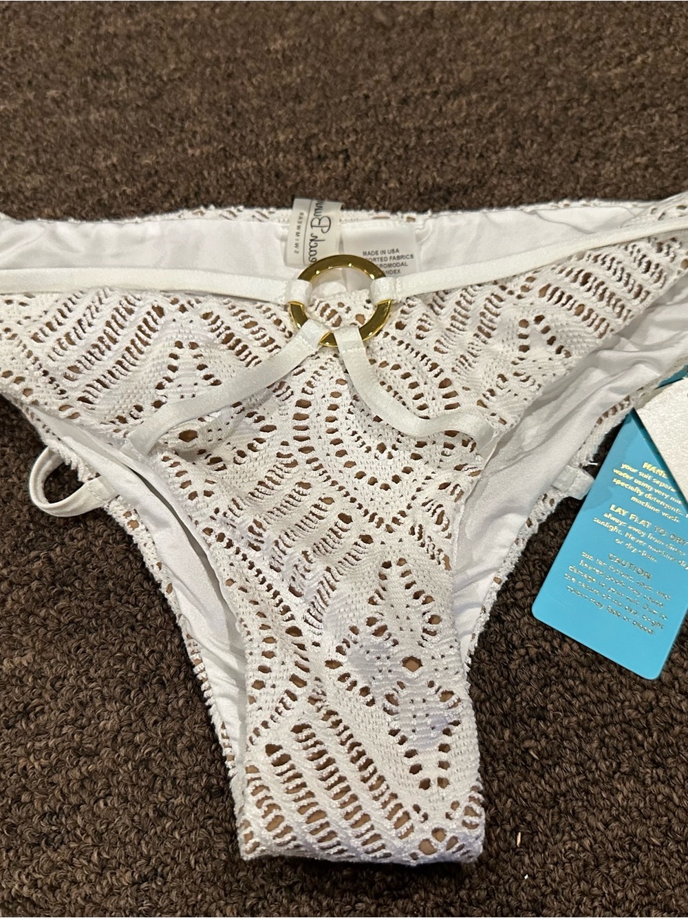 Beach Bunny White Crochet Bikini Set with Gold Ring Accents - Picture 3 of 6